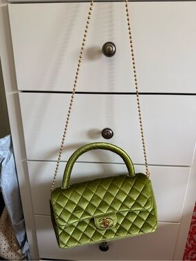 Quilted Green Chanel Core Velvet Top-Handle Shoulder Bag